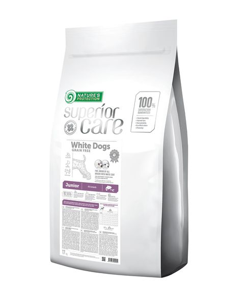 Корм Nature's Protection Superior Care White Dogs Grain Free Junior All Breeds сухой для щенят с белым окрасом шерсти 17 кг