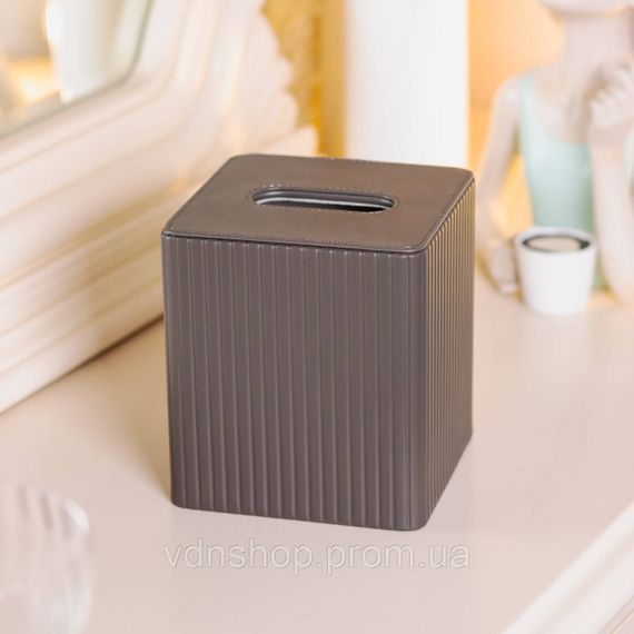 Серветниця з еко шкіри настільна 13х13х14.5 см органайзер для серветок Сірий HP-3-201G | Зображення 4