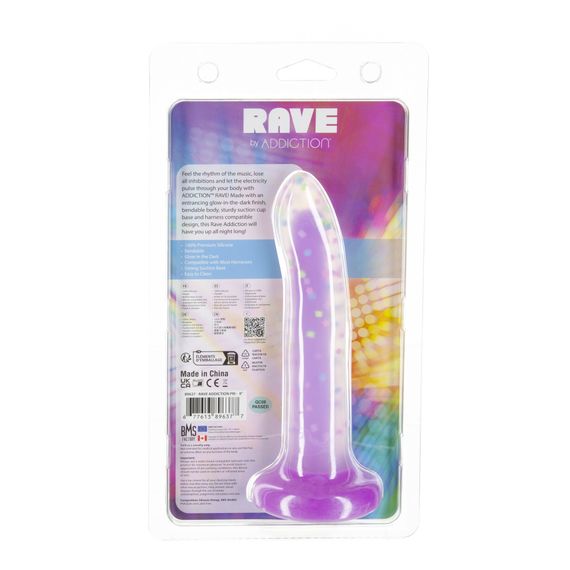Фалоімітатор, що світиться в темряві, ADDICTION Rave 8″, Glow in the Dark Dildo Purple Confetti, 20,3 см | Зображення 7