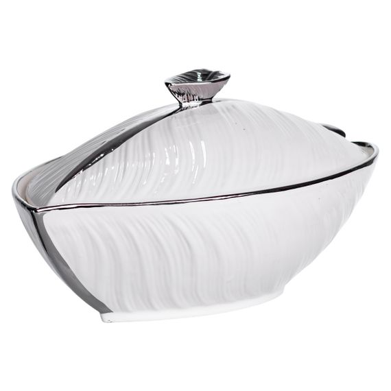 Супница 800 (мл) фарфоровая 32×21×16 (см) с крышкой Белый с серебром XL-4054AS | Зображення 3