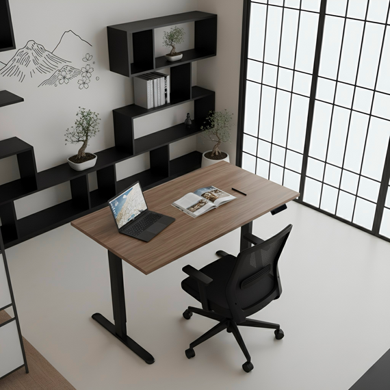 Стіл із електричним регулюванням висоти, одномоторний, чорний каркас, 1200х600х718-1178 мм. | Зображення 1