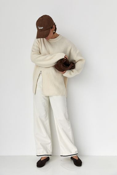 Жіночий вільний в'язаний джемпер - молочний цвет, ONE SIZE (є розміри) | Зображення 2