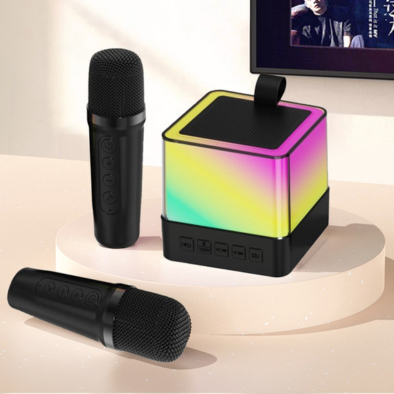 Портативная Bluetooth колонка K18 с LED подсветкой 2 микрофона черный | Зображення 4