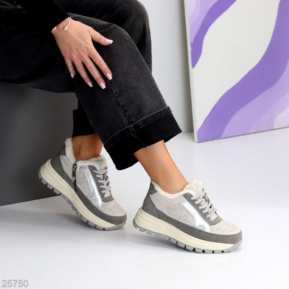 Дизайнерські комбіновані фетрові зимові сірі кросівки | Зображення 5