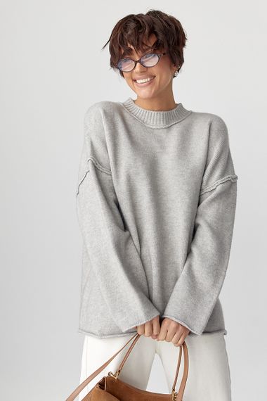 Теплий вільний джемпер зі швами назовні - сірий цвет, ONE SIZE (є розміри) | Зображення 4