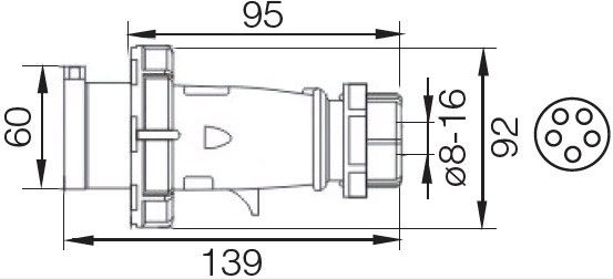 Вилка 0152 3Р+РЕ+N 16А 380В IP67 переносна Ny95502042 | Зображення 1
