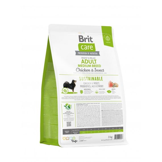 Корм сухий Brit Care Dog Sustainable Adult Medium Breed для дорослих собак середніх порід з куркою та комахами 3 кг | Зображення 2