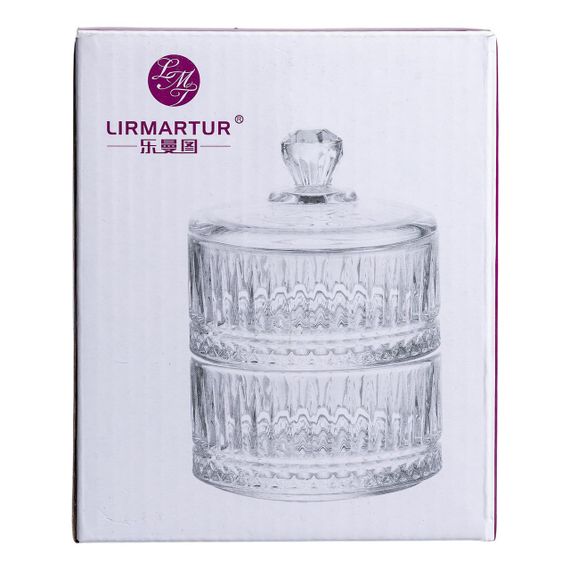 Цукерниця скляна з кришкою Ø 10 см двоярусна цукерниця коричнева | Зображення 5