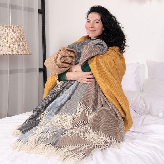 Плед шерстяной мериносовый Love You Ромб синий 140x200 см мягкий теплый для дома и спальни (4459) | Зображення 1