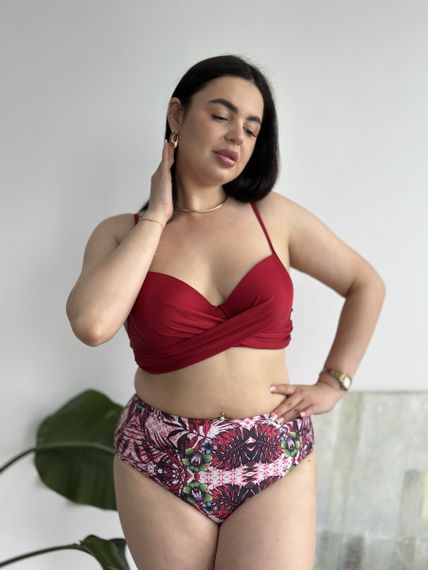 Роздільний бордовий купальник PLUS SIZE з поролоновими чашками | Зображення 6