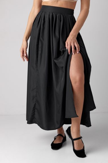 Пышная юбка со складками на высокой талии и разрезом - черный цвет, M (есть размеры) | Зображення 5