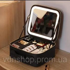 Черная Дорожная косметичка-чемоданчик с LED зеркалом Черная