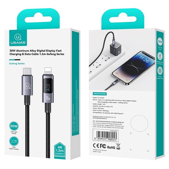 Дата кабель USAMS US-SJ672 Digital Display Sufeng Ser. Type-C to Lightning 30W (1.2m) Tarnish | Зображення 2