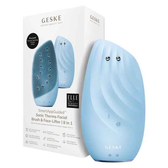 Очищувальна щітка для обличчя GESKE Sonic Thermo Facial Brush&Face-Lifter 8в1 aquamarine