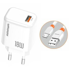 МЗП Amaya E56 QC3.0 18W (1USB-A) + кабель USB to MicroUSB White