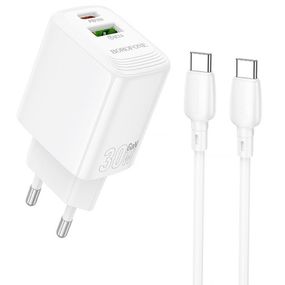 МЗП Borofone BN29 Fuente PD30W+QC3.0 (1USB-A/1C) + кабель Type-C to Type-C White