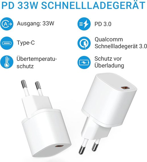 Зарядний пристрій USB-C 33W PD3.0, набір 2 шт, блок живлення для швидкої зарядки телефону, адаптер у розетку SURNICE | Зображення 1