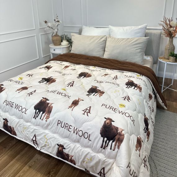 Ковдра полуторна відкрита двостороння з вовни Arda Pure Wool 21445 150х210 см шоколадне