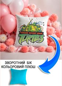 Подушка плюшева Мерч Крафт Дизайн з принтом Черепашки ніндзя 3 блакитний плюш квадратна 33х33 см