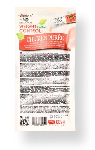 Ласощі для котів з куркою Natural Kitty Functional Creamy Treat Chicken Puree Weight Control/Sterilised, 12 гр х 4 шт | Зображення 1