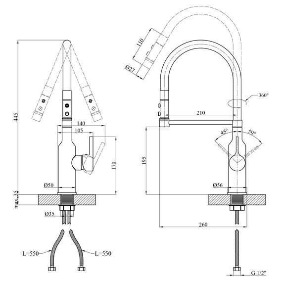 Змішувач для кухні Kroner KRP Ersel - SCH03112BLK (CV035578) | Зображення 9
