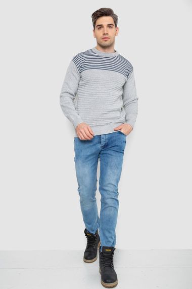 Светр чоловічий в смужку, колір світло-сірий, 161R1029 | Зображення 1
