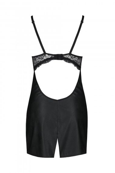Сорочка бэби-долл из эко-кожи и кружева Passion Loona Chemise Чорний 2XL/3XL | Зображення 5