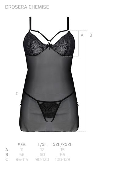 Пеньюар Passion DROSERA CHEMISE black, S/M, кружевной лиф со стрепами, трусики в комплекте | Зображення 4