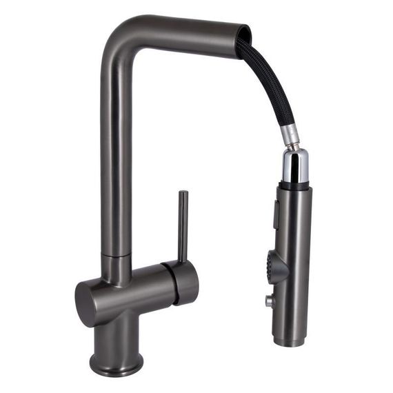 Смеситель для кухни Qtap Rozcesti с выдвижным изливом с подключением для питьевой воды QTROZ367GMB45942 Gunmetal Black PVD | Зображення 2