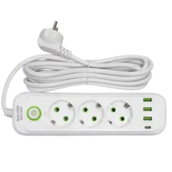 Мережевий фільтр-подовжувач 3 розетки 3xUSBxA 1xUSB-C 3м білий HP-5-33 | Зображення 1