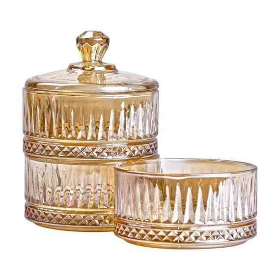 Цукерниця триярусна скляна Ø 10 см ваза цукерниця кругла з кришкою HP-YH-73 | Зображення 2