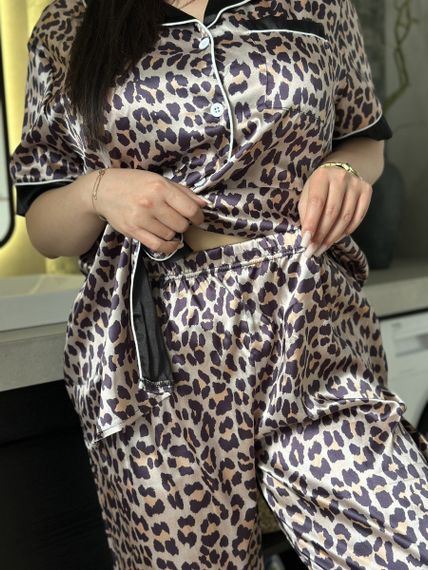 Піжама з леопардовим принтом PLUS SIZE  з сорочкою та штанами | Зображення 6