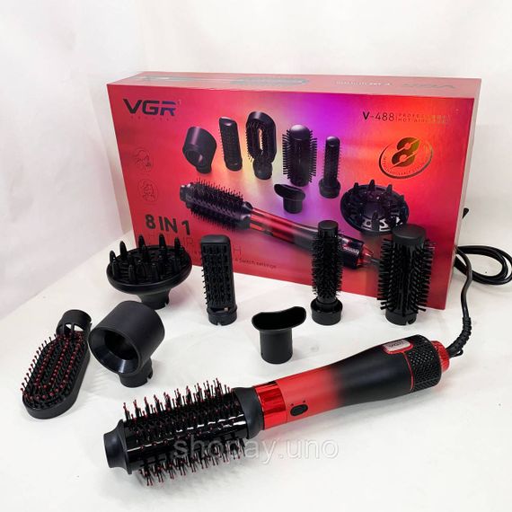 Фен-щетка стайлер VGR 8 в 1 V-488. Цвет: красный | Зображення 7