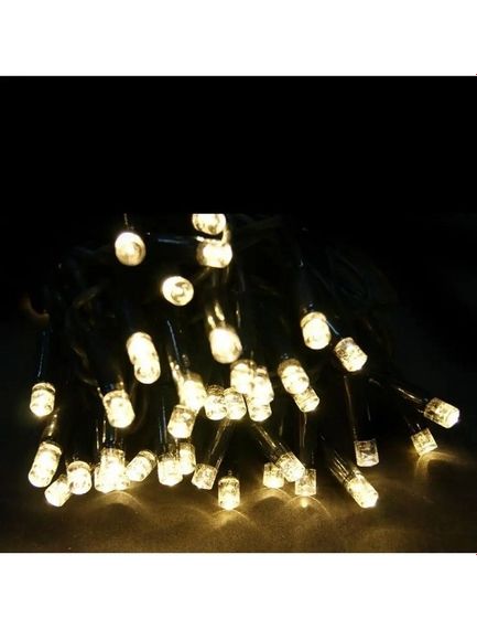 Светодиодная гирлянда электрическая Led на 100 светодиодов с контроллером зеленый провод Теплый белый
