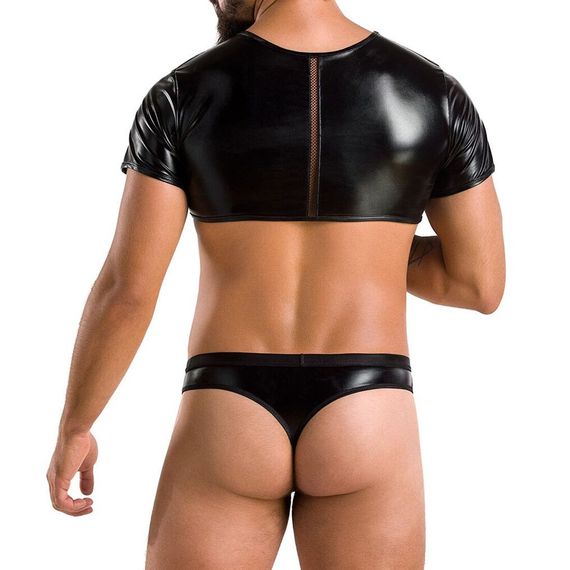 Комплект чоловічої білизни під латекс Passion 057 SET PETER L/XL Black, кроп-топ, стринги | Зображення 1