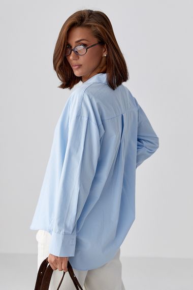 Класична однотонна сорочка з напівкруглим низом - блакитний цвет, M (є розміри) | Зображення 1