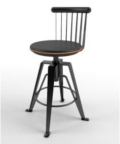 Стілець напівбарний Gazelle Black Back Loft чорний зі спинкою, з гвинтовим регулюванням висоти, в стилі лофт