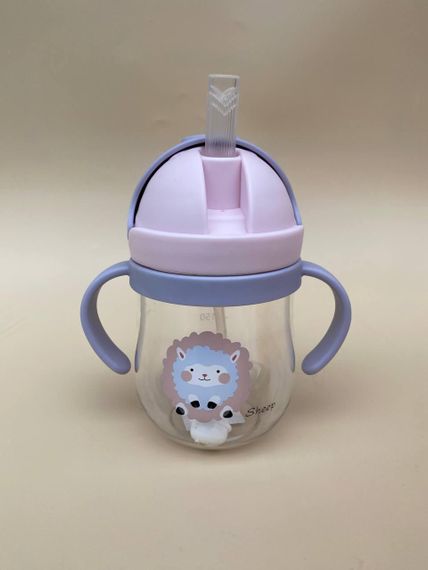 Поїльник непроливайка з трубочкою і грузиком вівця рожевого кольору 250мл | Зображення 1