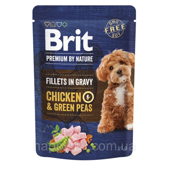 Вологий корм Brit Premium Fillets in Gravy для собак малих порід філе курки з зеленим горошком пауч 85 г