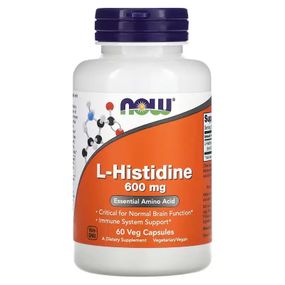 L-гістидин амінокислота Now L-Histidine 600 mg 60 Veg Capsules