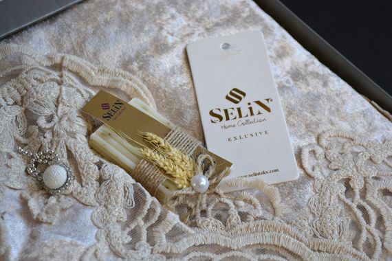 Велюрова скатертина Selin Yagmur 160х220 см. бежева | Зображення 4