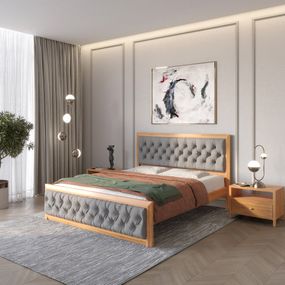 Двоспальне дерев'яне ліжко Mebigrand Барселона Б3 Вільха/Аляска 93 (Сірий) 180х200 см (MBG-13703)