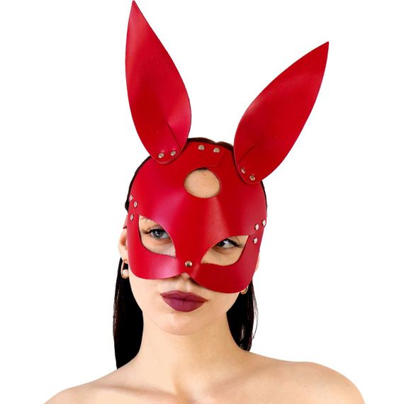 Кожаная маска Зайки Art of Sex - Bunny mask, цвет Красный Sex Aura