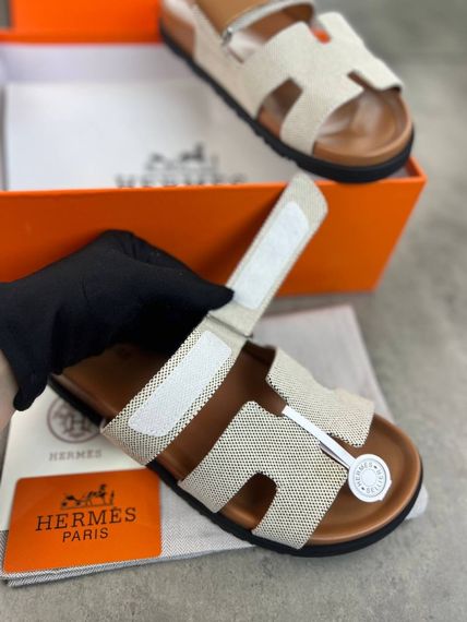 Сланці Hermes Chypre beige/textile чоловічі з текстилем ob417 | Зображення 9