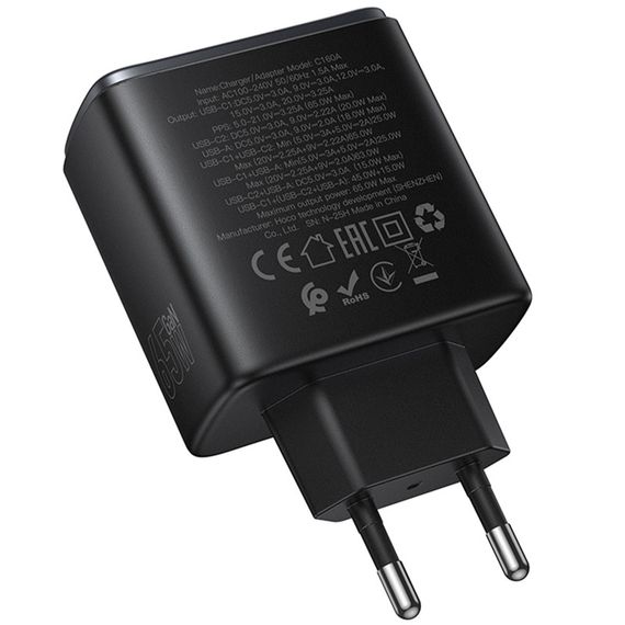 СЗУ Hoco C160A Upgrade PD65W+QC3.0 (1USB-A/2C) Black | Зображення 2