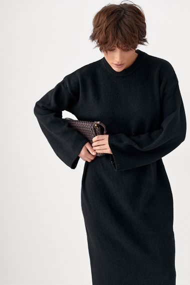 Довга в'язана вільна сукня - чорний цвет, ONE SIZE (є розміри) | Зображення 2