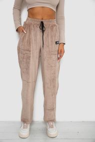 Спортивные штаны велюровые женские на флисе  -уценка, цвет бежевый, 238R58649-1-U