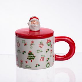 Новогодняя фарфоровая чашка с крышкой Merry Christmas 350 (мл) CR-1-20