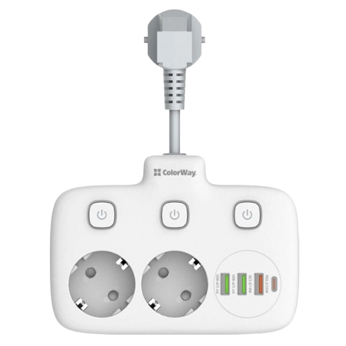 Фільтр мережевий 2 розетки/3USB-A/1Type-C CW-CHE24PDW ColorWay