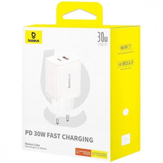 СЗУ Baseus Cube Pro Fast Charger PD30W (1USB-A/1C) (P10111404) Moon White | Зображення 1